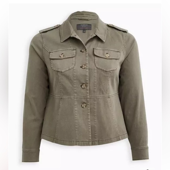 Torrid Woman Size Med Light Olive Green Twill Peplum Military Utility Jacket NWT - Picture 5 of 9